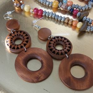 NWOT,  Sun Dial wooden EARRINGS
